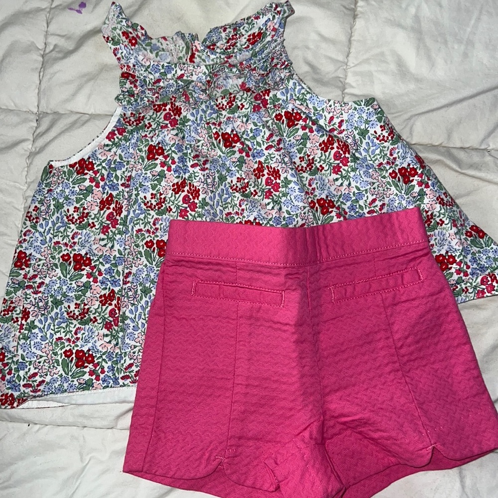 12-18 month pink floral top with pink shorts set